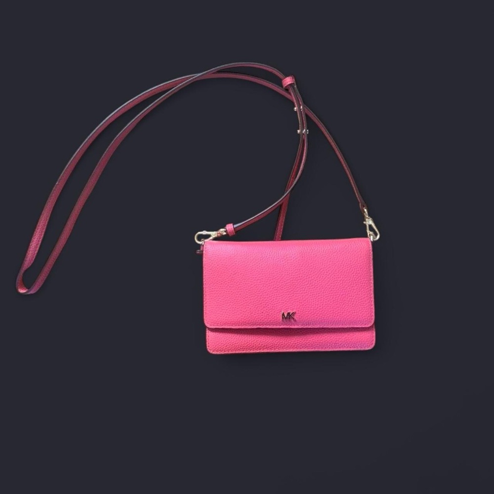 Michael Kors Hot Pink Pebbled Leather Crossbody Wallet